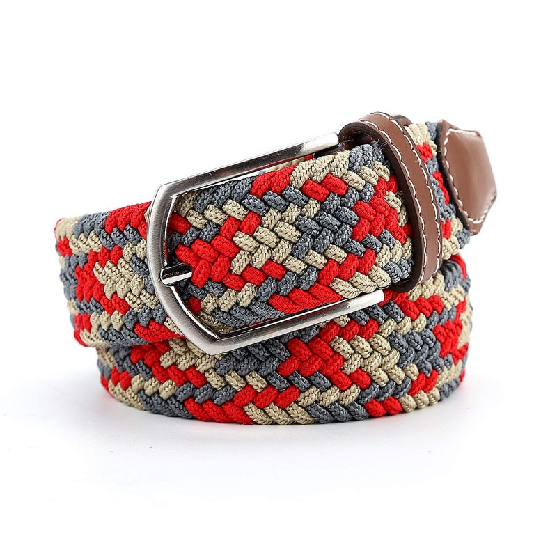 Radmire Braided Canvas Woven Elastic Stretch Belts for Men/Women/Junior with Multicolored (Red-Gray-Khaki, Medium/32-34" Waist) - Image 3